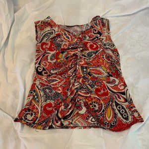 Zac & Rachel Red Paisley Sleeveless Top with Ruffle